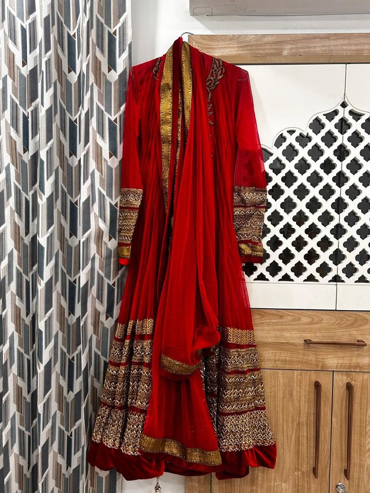 Red Anarkali Kurta Set with Dupatta