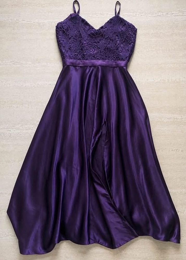 Elegant Purple Lace &amp; Satin Maxi Dress