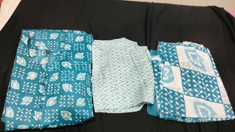 Teal &amp; White Printed Kurta Set