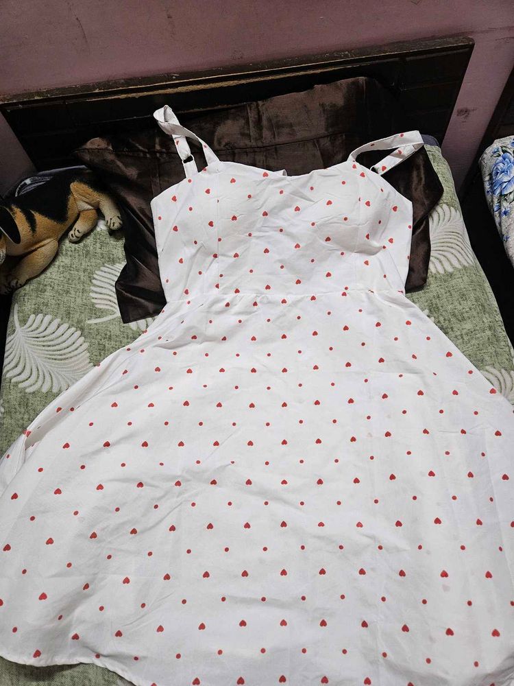 Cute White Heart Print Sundress