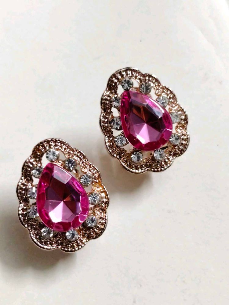 Pink Gemstone Statement Earrings