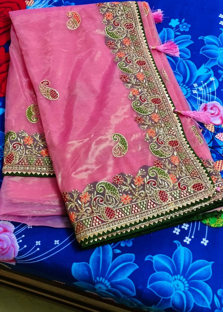Elegant Pink Embroidered Saree