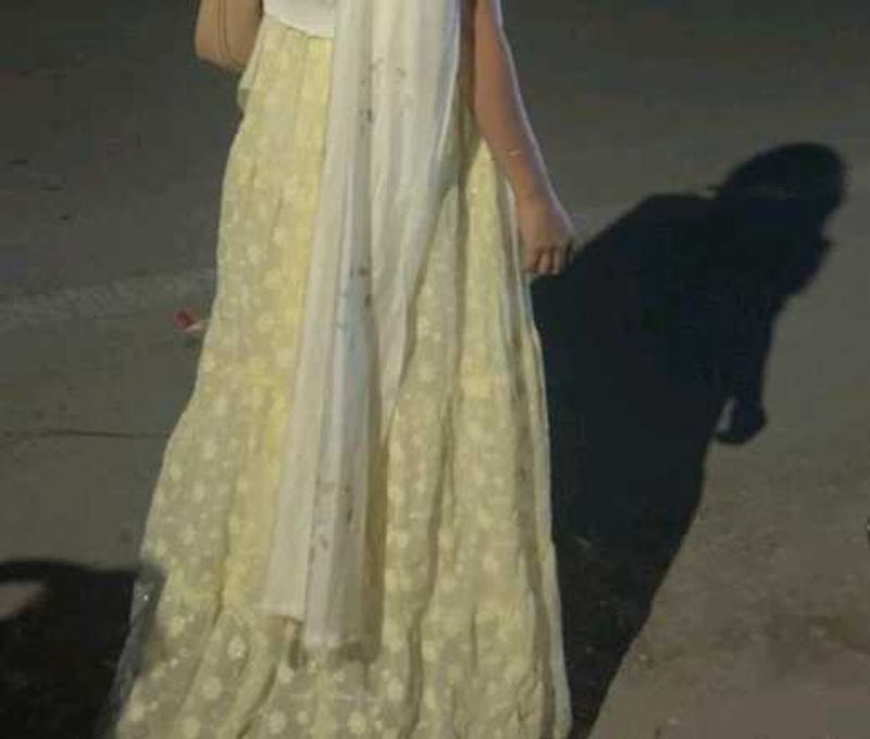 Elegant Yellow Sequin Flower Embroidered skirt