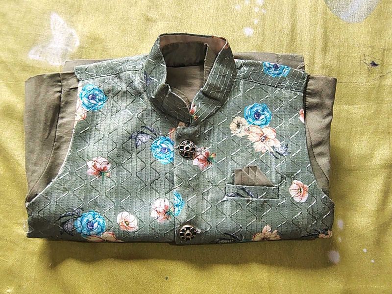kid's Floral Print Ethnic kurta, pejama,  jacket