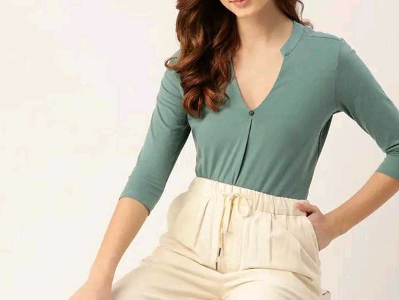 Green V- Neck &amp; Recycled Regular Top