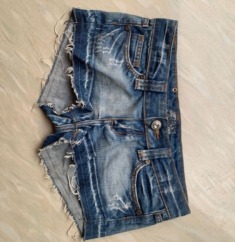 Distressed Denim Cut-Off Shorts