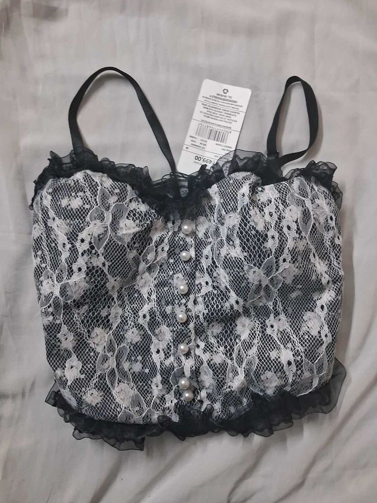 Black Lace Corset Crop Top