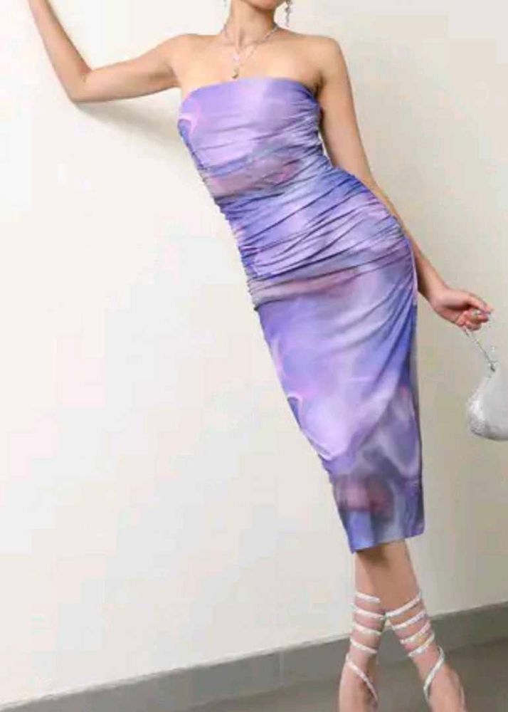Purple Abstract Print Bodycon Dress