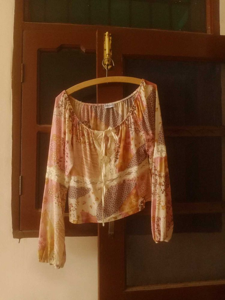 Bohemian Print Tie-Front Blouse