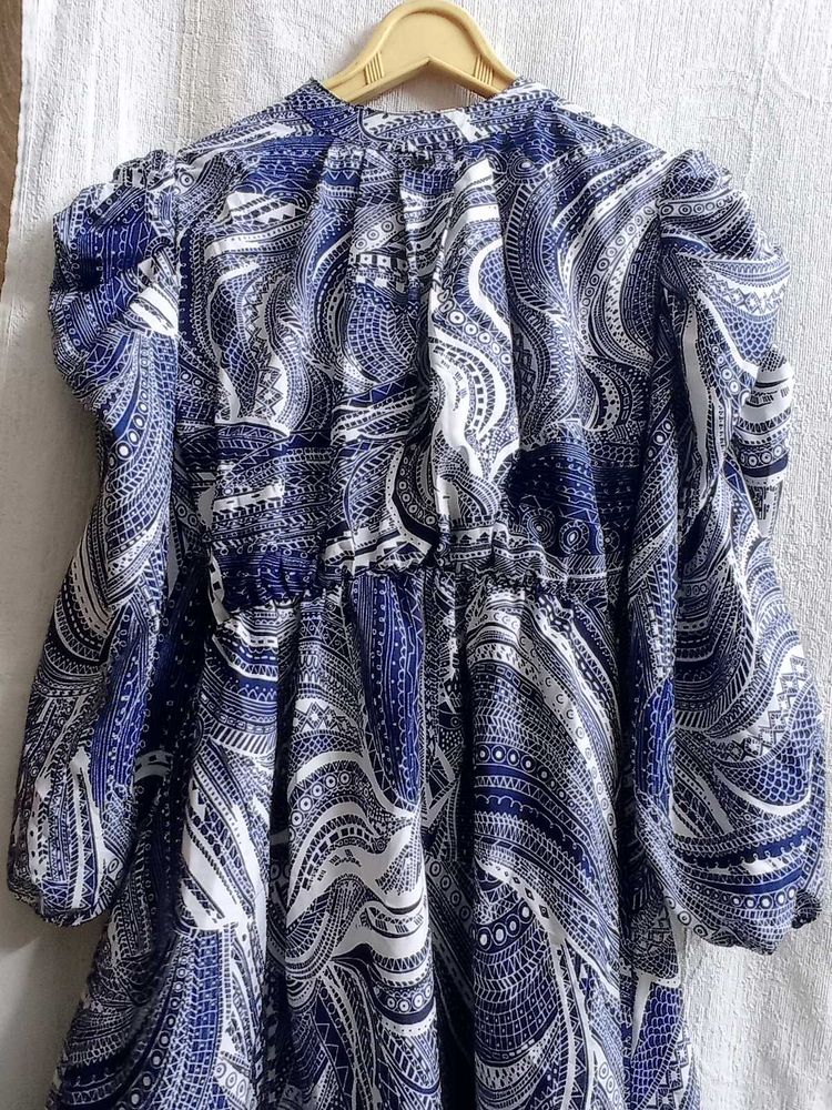 Blue &amp; White Boho Print Dress