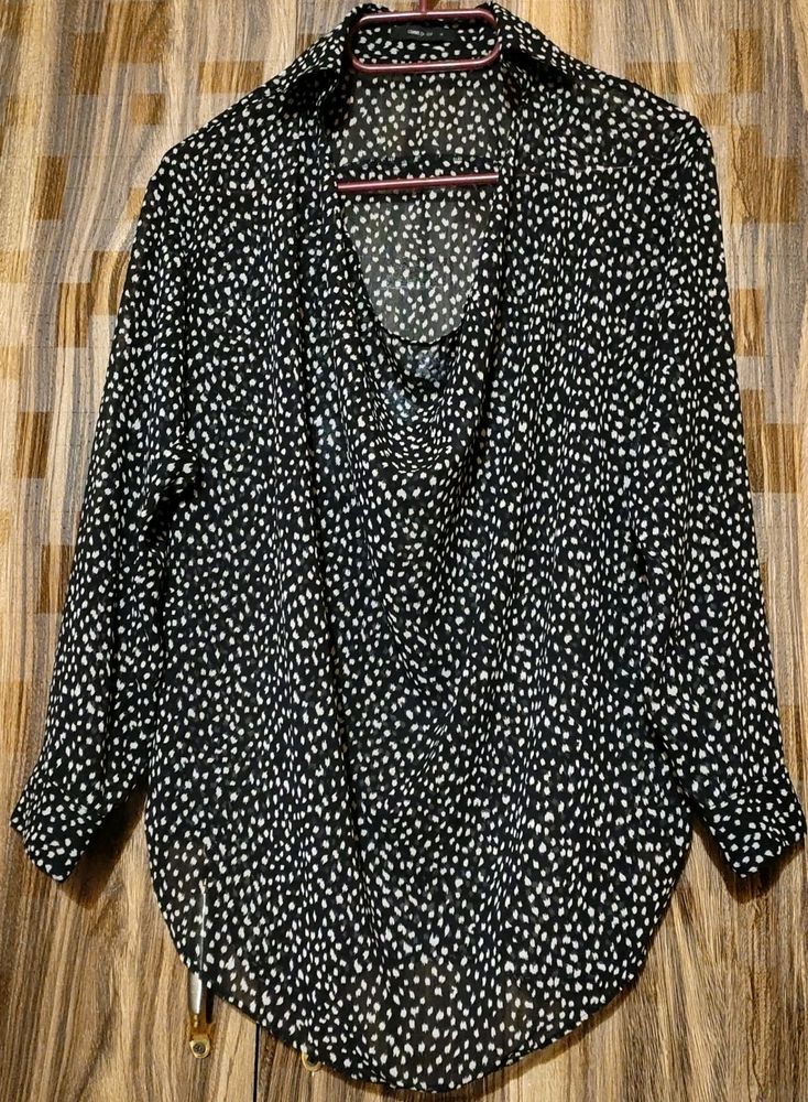 Comme Ca Ism See-through Black/White Printed Top