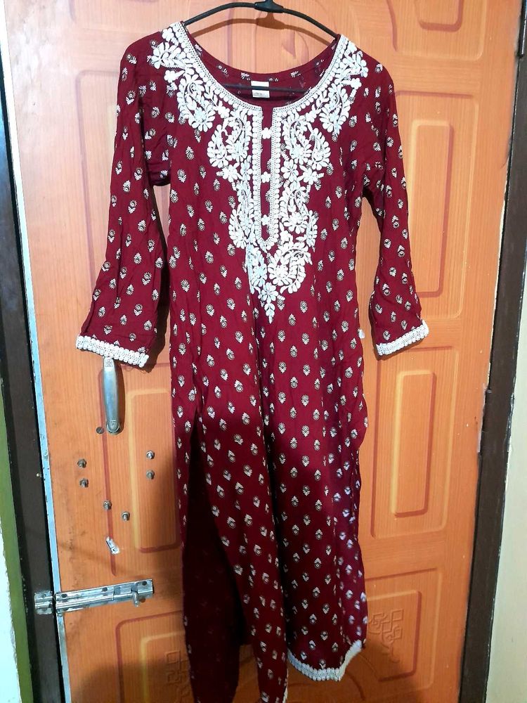 Maroon Embroidered Kurta Set