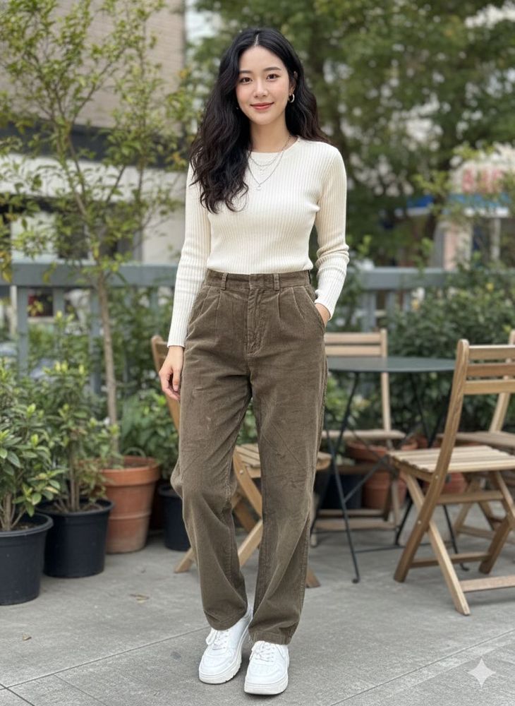 Crocodile Corduroy High-Waisted Trousers