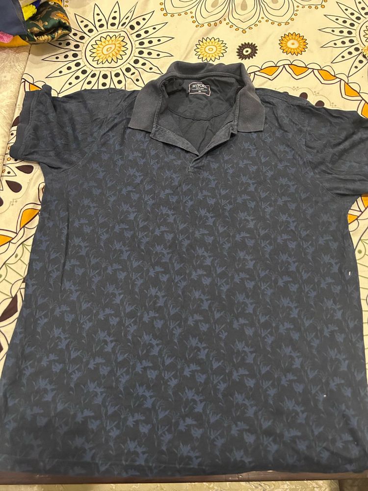 Men's Dark Blue Printed Polo Shirt