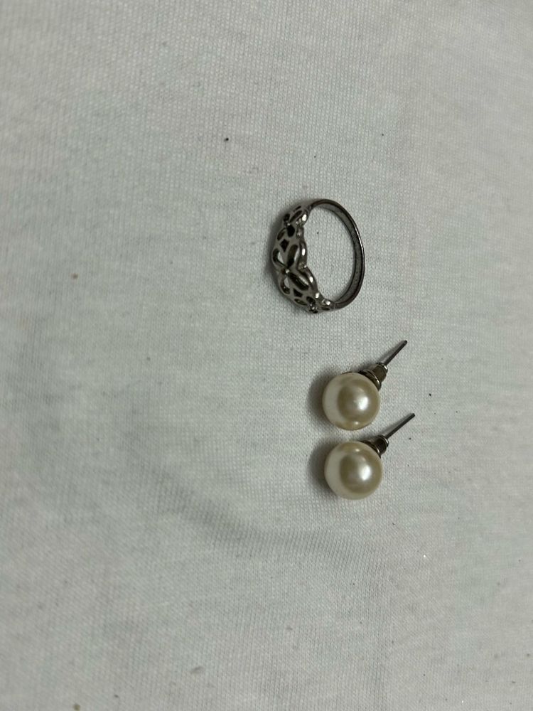 Pearl Earrings and Ring Set