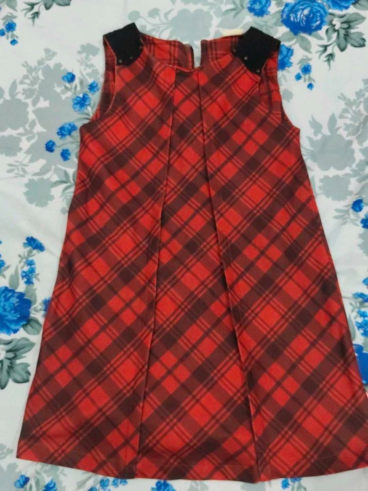 Red Plaid Sleeveless Dress
