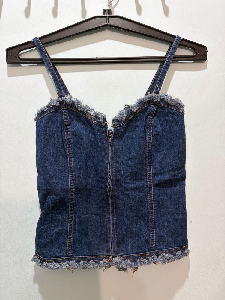 Denim Corset Top with Zipper