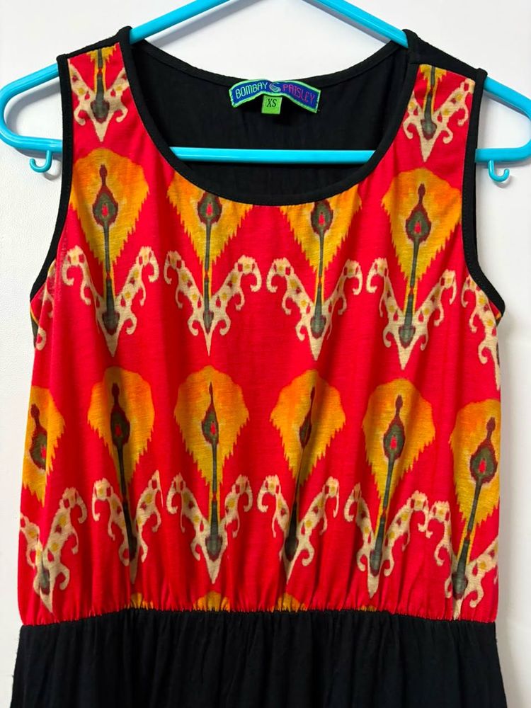 Vibrant Ikat Print Sleeveless Gown