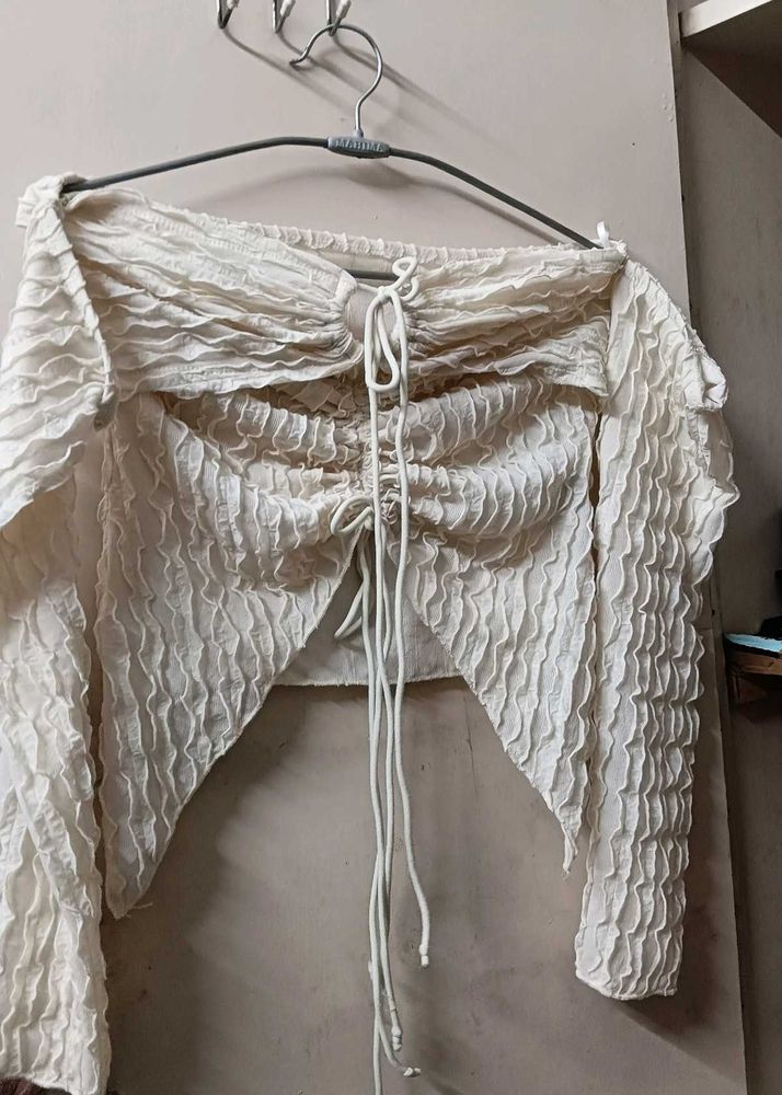 Cream Ruched Crop Top