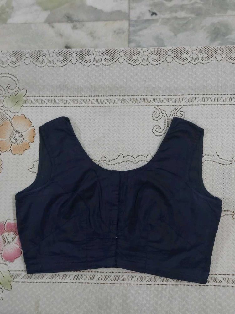 Navy Blue Sleeveless Silk Blouse with lining