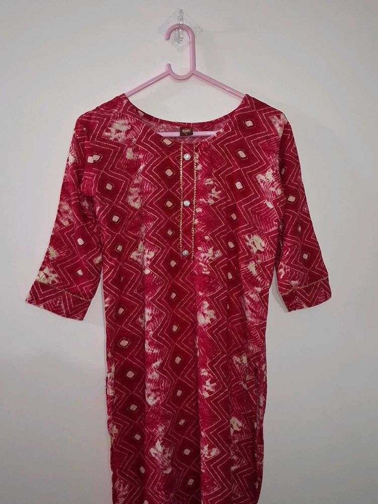 Red Geometric Jaipuri Print Kurta