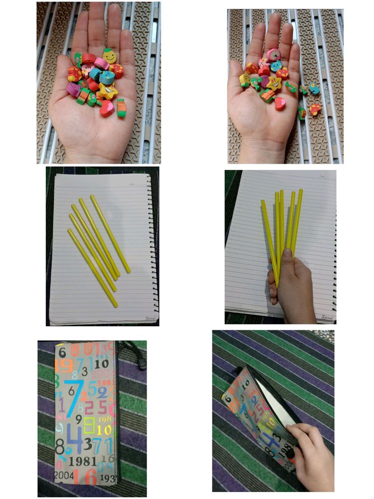 1 Zipper Pouch 5 Yellow Colour Pencils 18 Cute Small Erasers