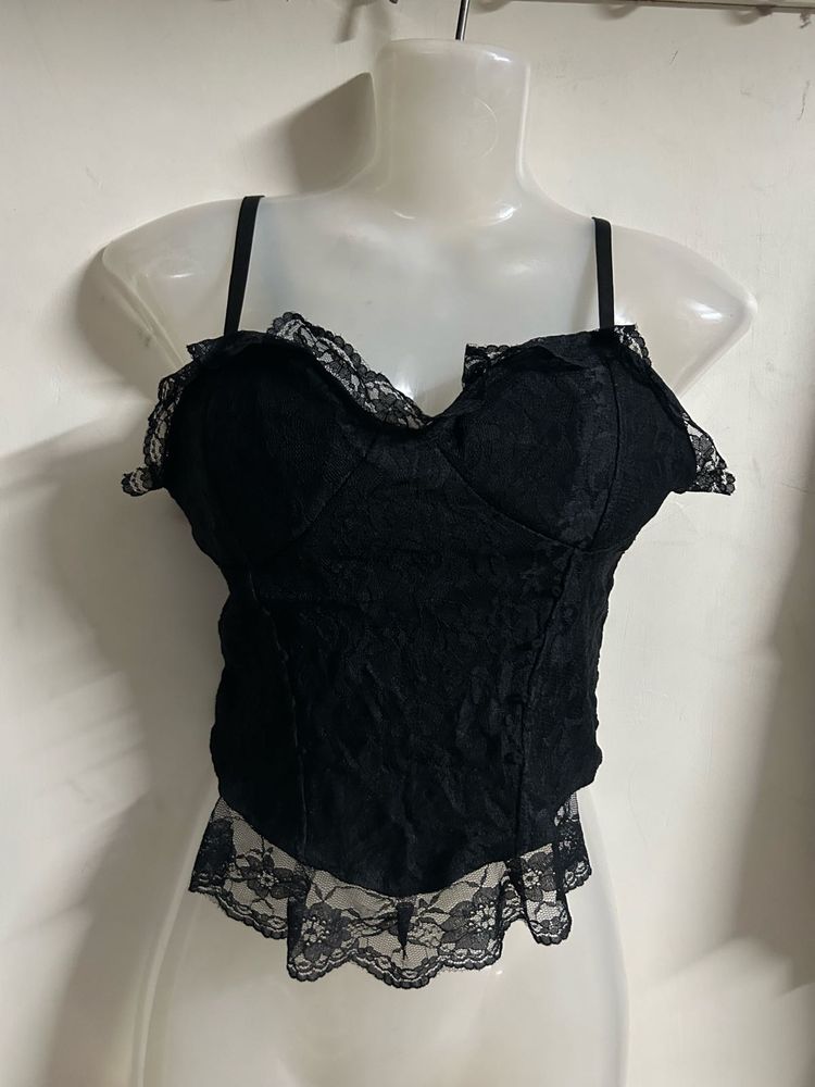 Black Lace Corset Style Top