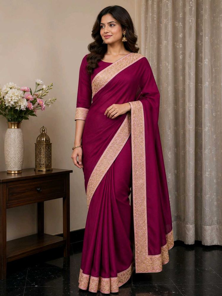 Elegant maroon Saree with Golden Border