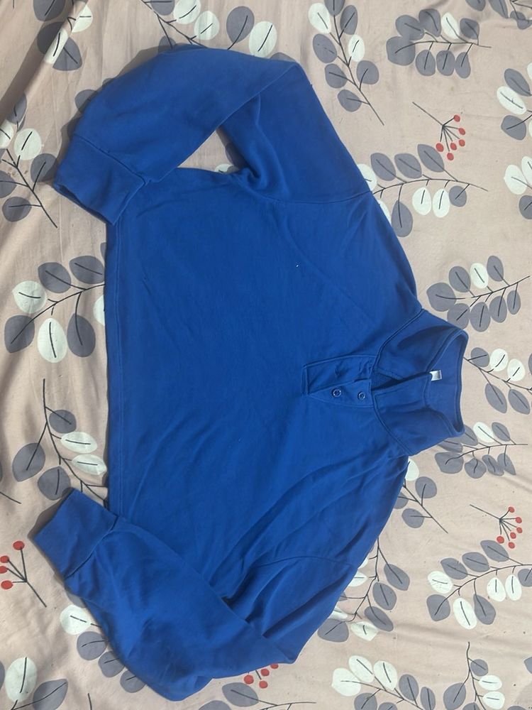 Blue Long Sleeve Button Neck Top