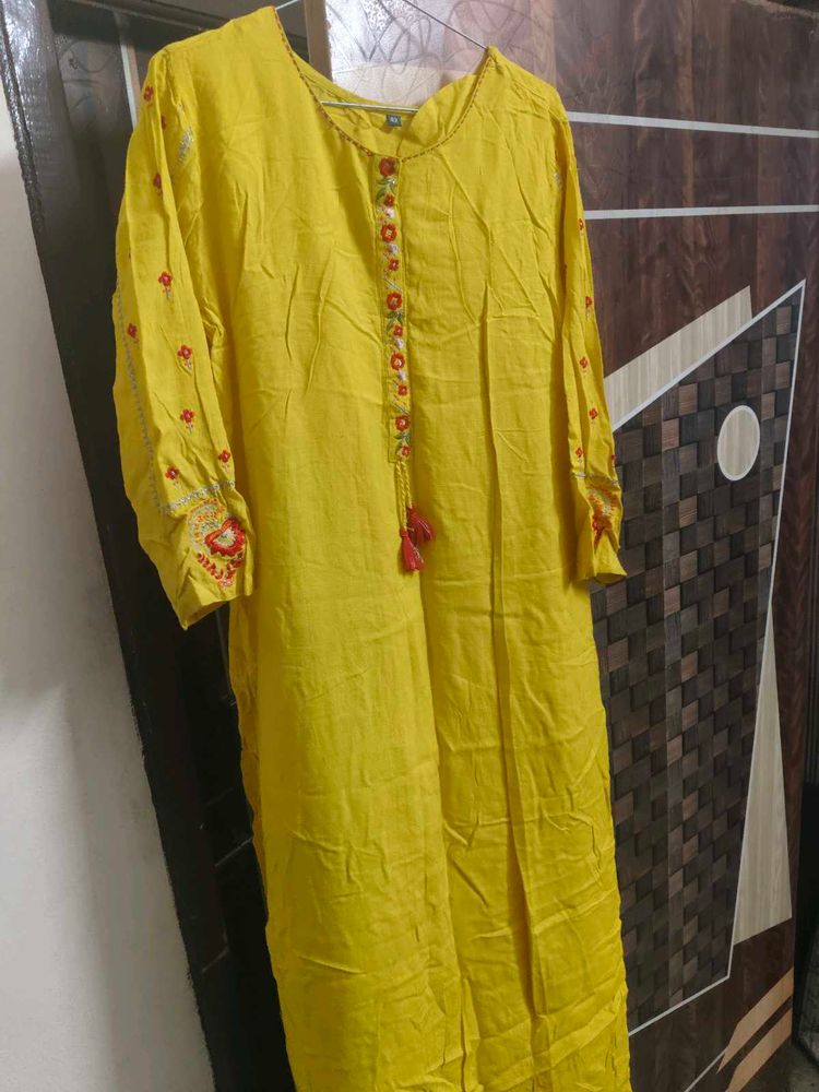 Bright Yellow Embroidered Kurta