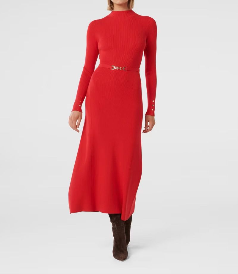FOREVER NEW Elegant Red Maxi Dress with Belt