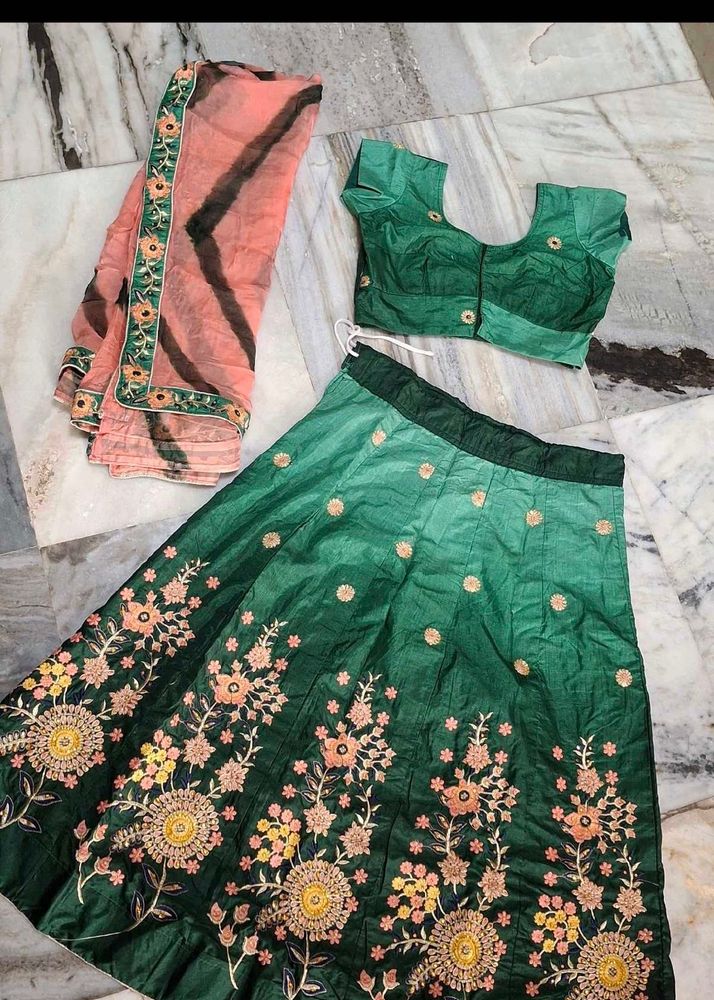 Green Embroidered Lehenga Choli Set