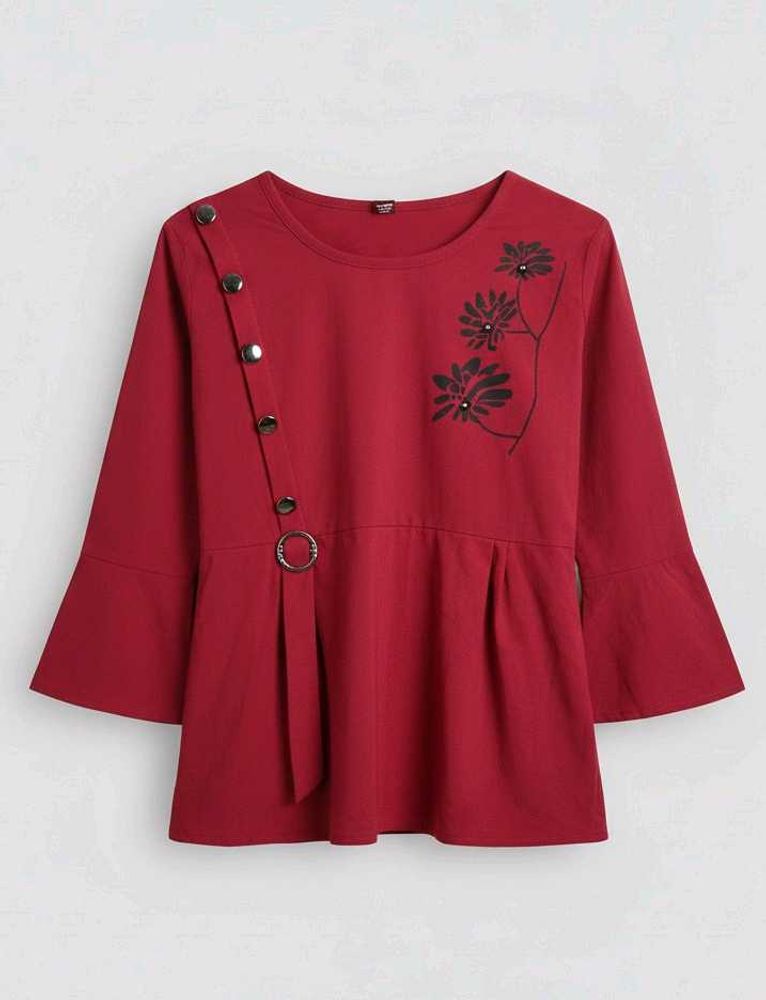 Floral Embellished Maroon Top_ Size XS
