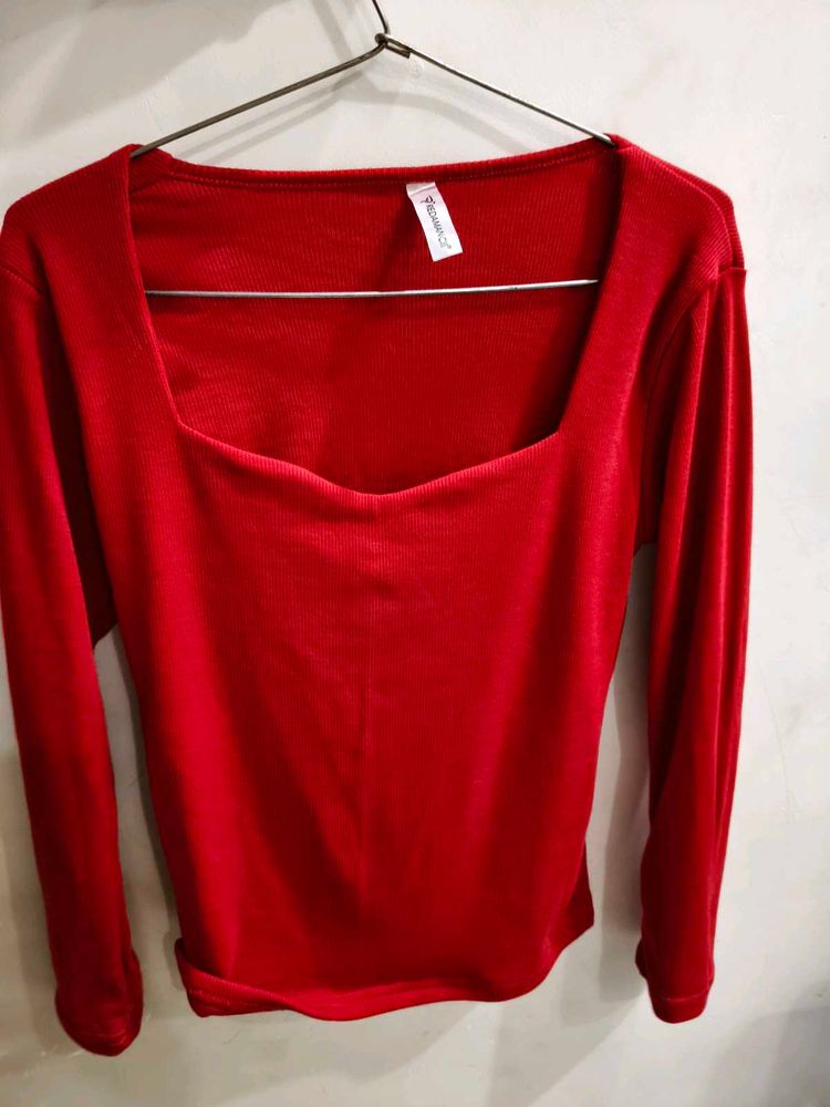 Chic Red Long Sleeve Top