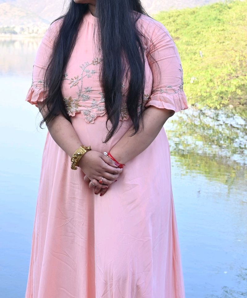 Peach Heavy Work Gown For All Season