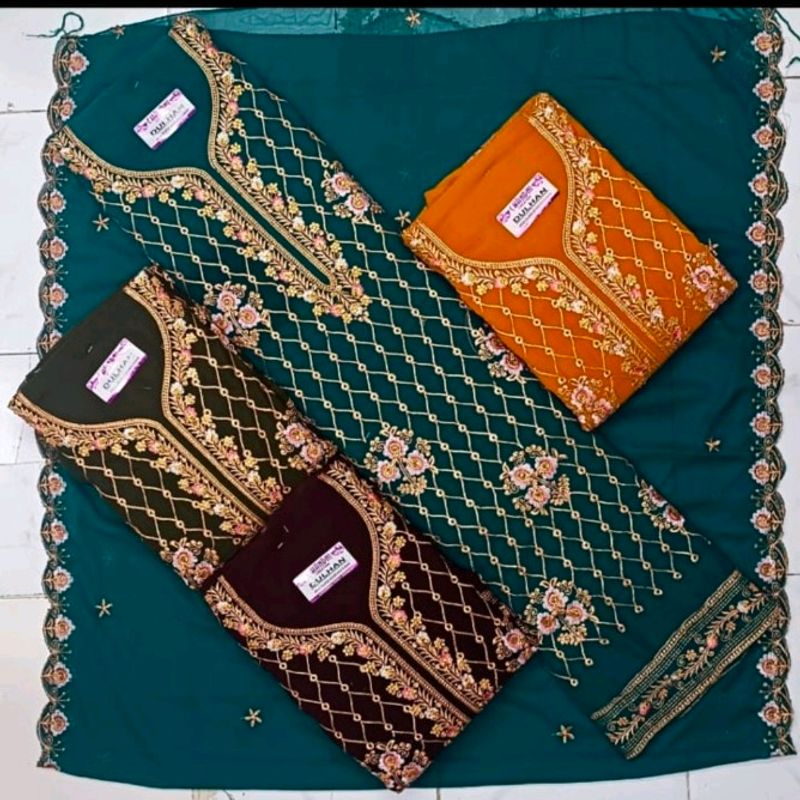 Dress Material Set With Zari &amp; Stone Work