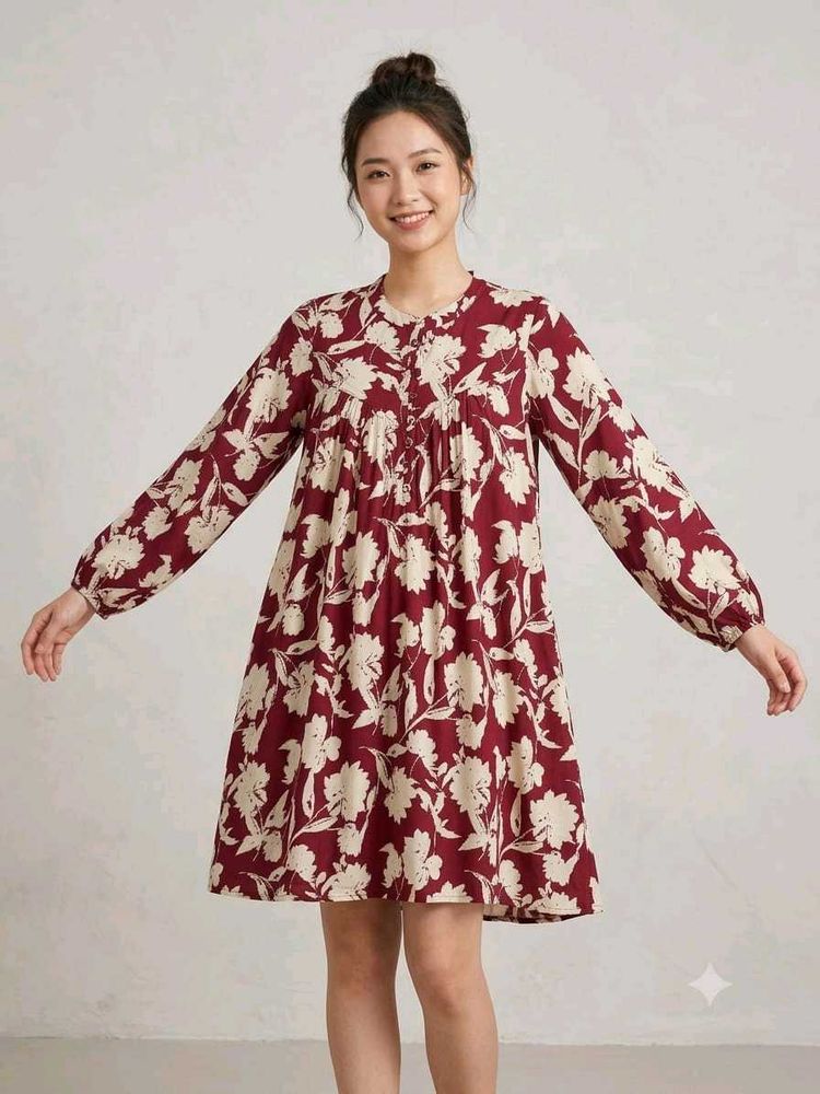 Boho Floral Print A-Line Dress
