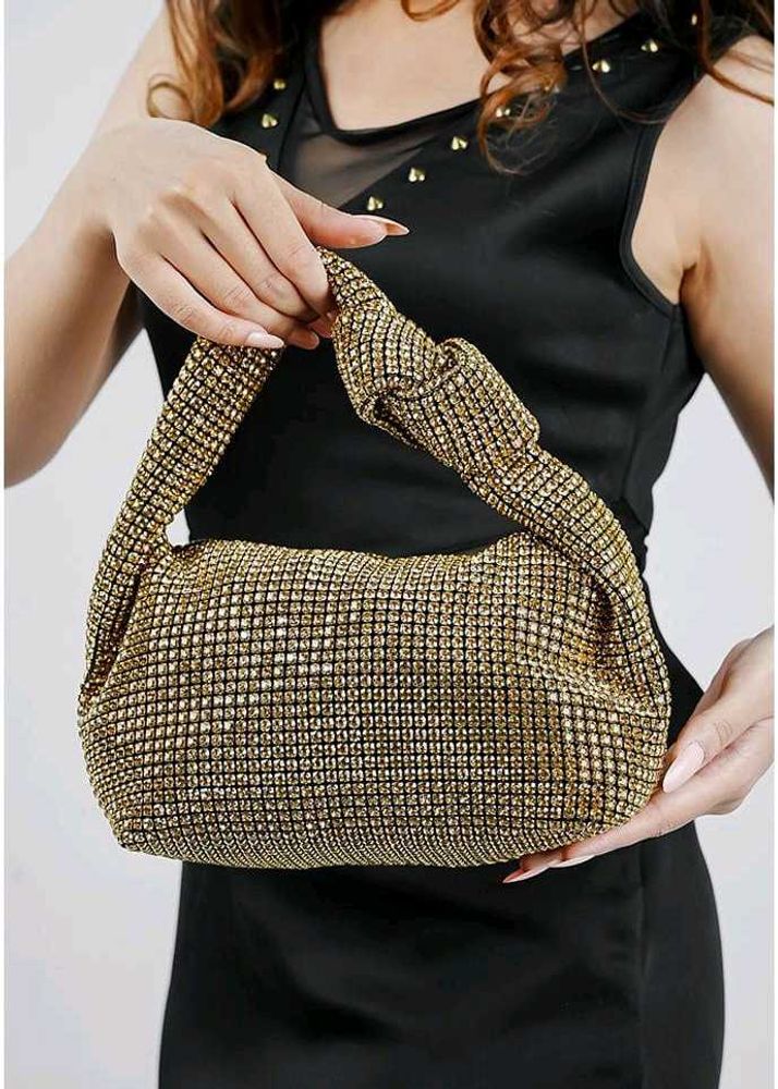 Sparkling Rhinestone Knot Handle Bag Gold