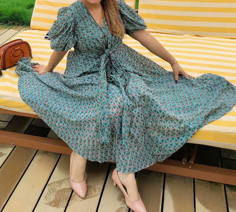 Boho Chic Teal Floral Maxi Dress (fix price)