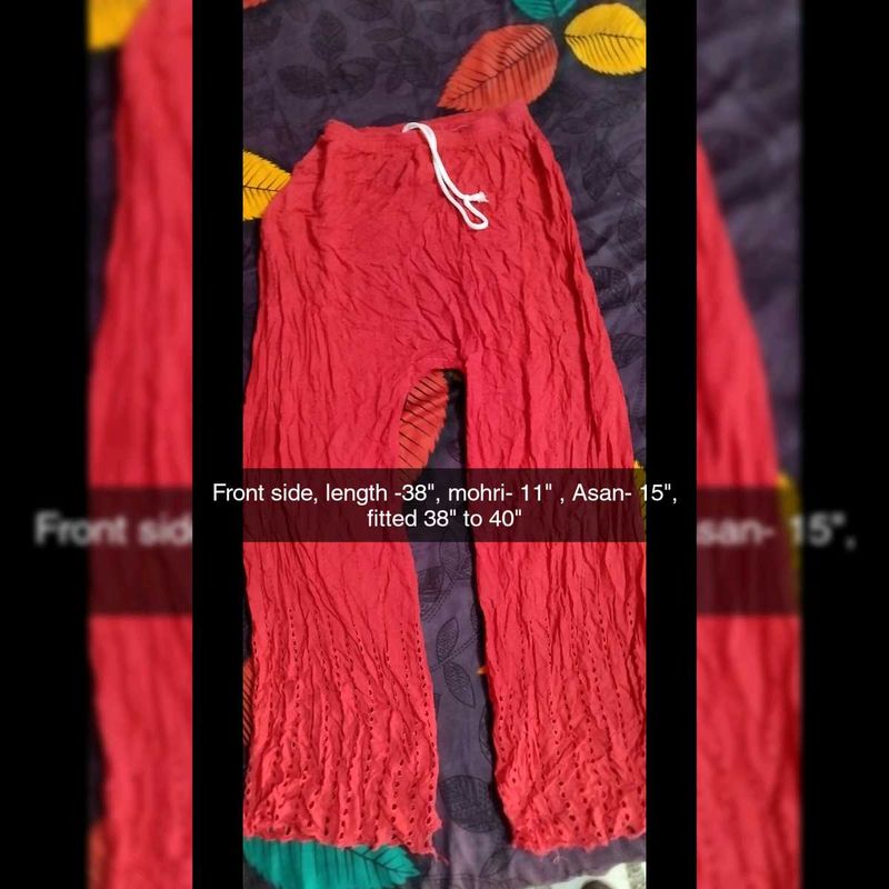 Red palazzo with shiffi work