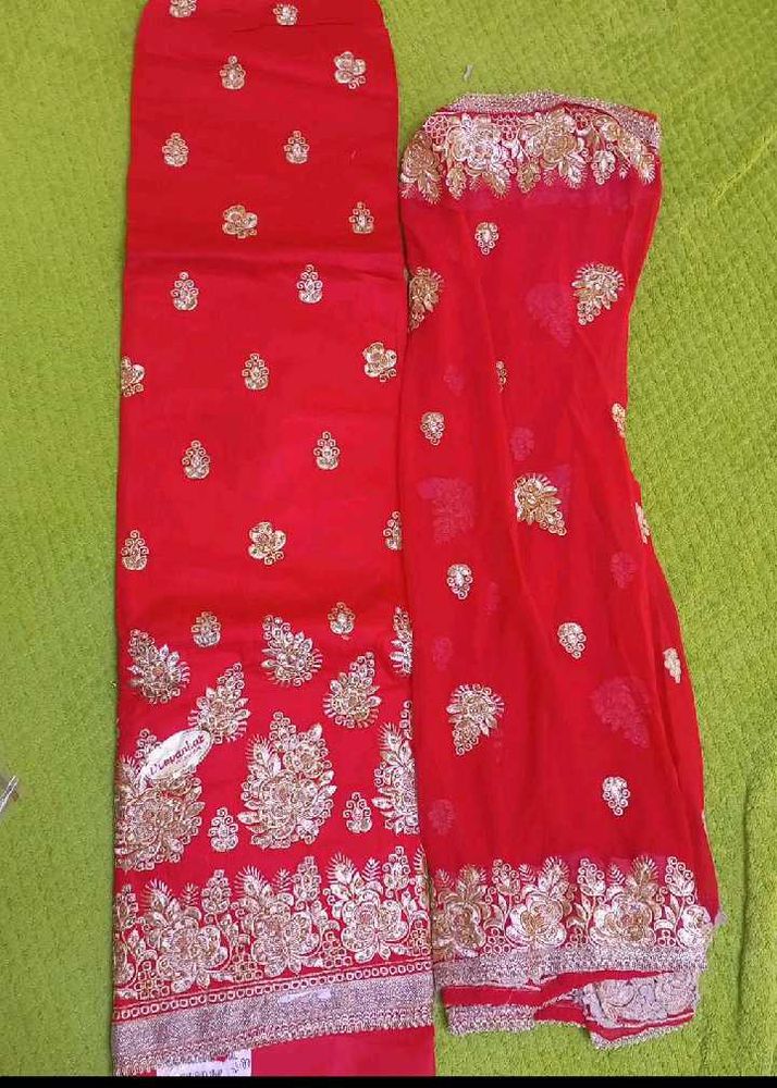 Red Embroidered unstitched suit