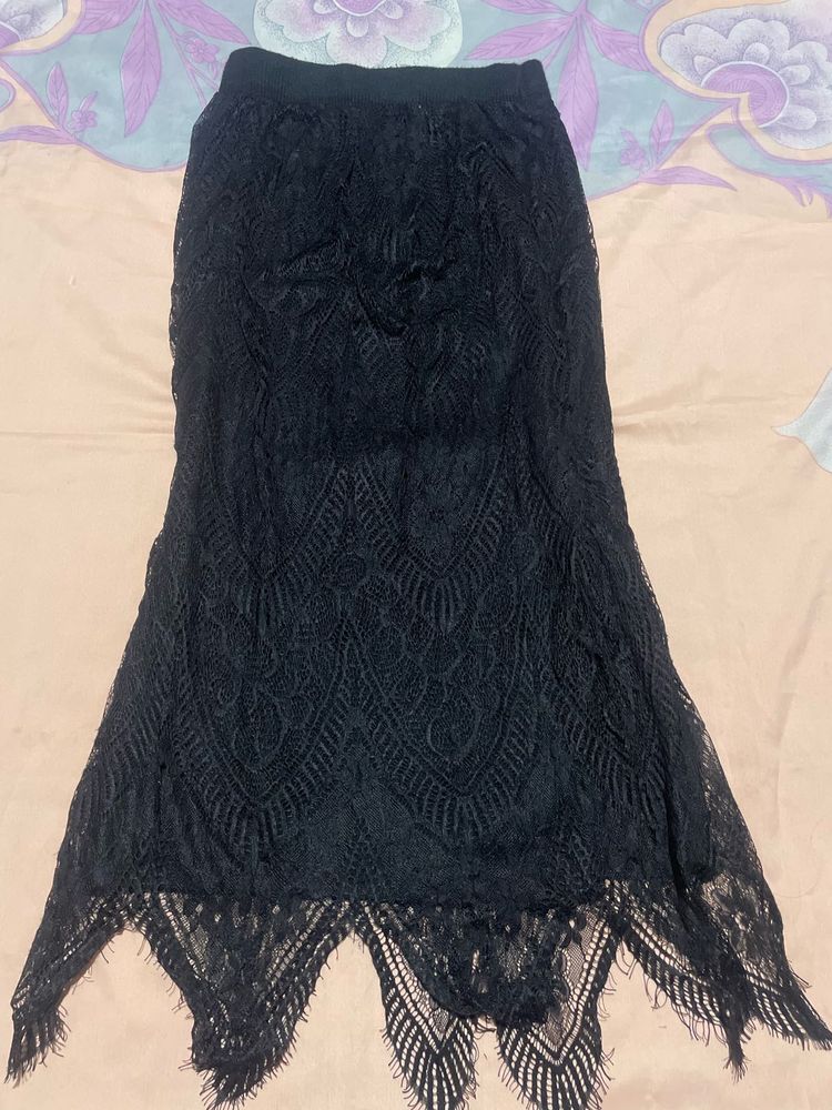 Y2k Elegant Black Lace Maxi Skirt