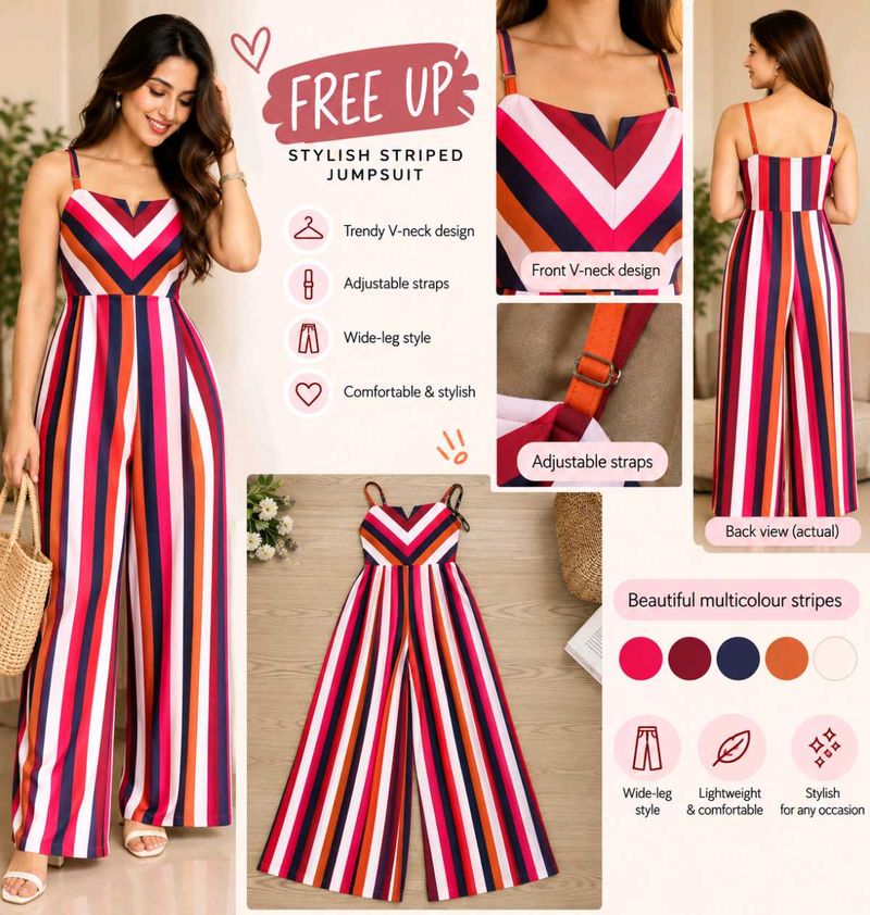 Westside Nuon Stylish Striped Wide-Leg Jumpsuit