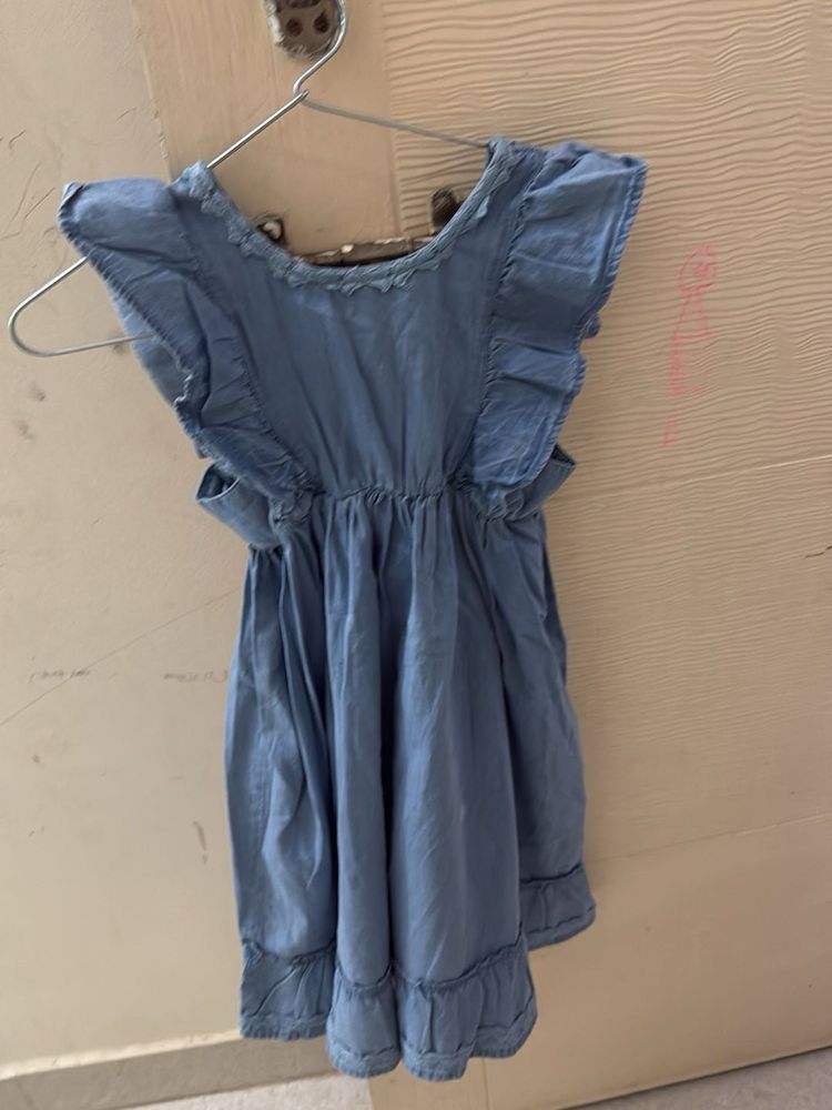 Cute Blue Denim Dress with Ruffles