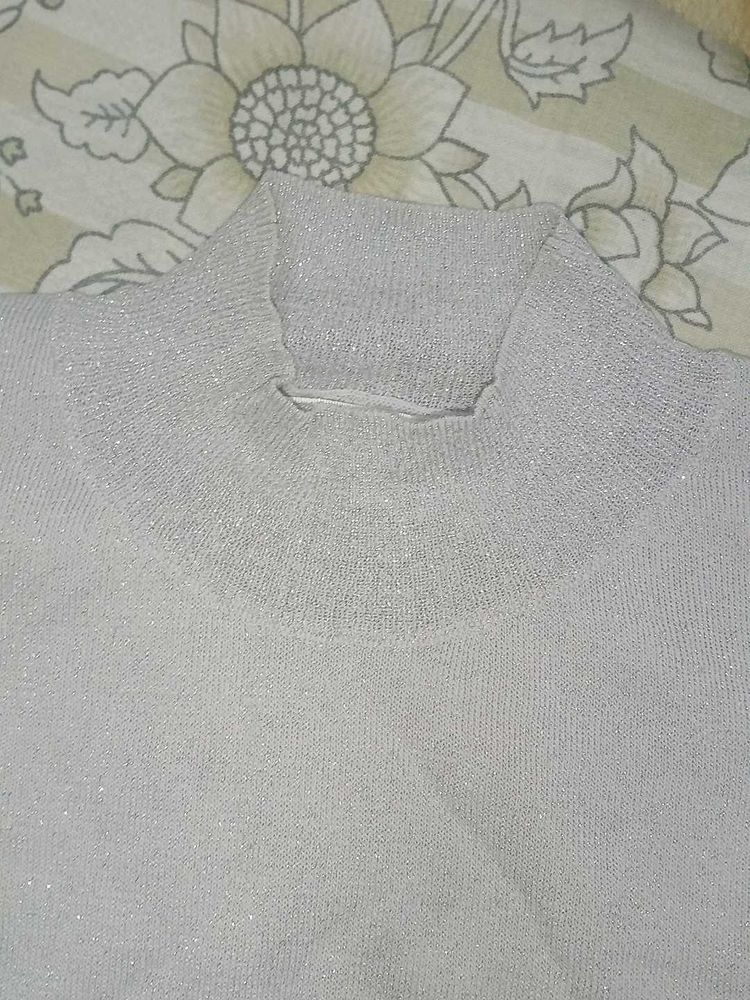 Sparkly Silver Mock Neck Sweater