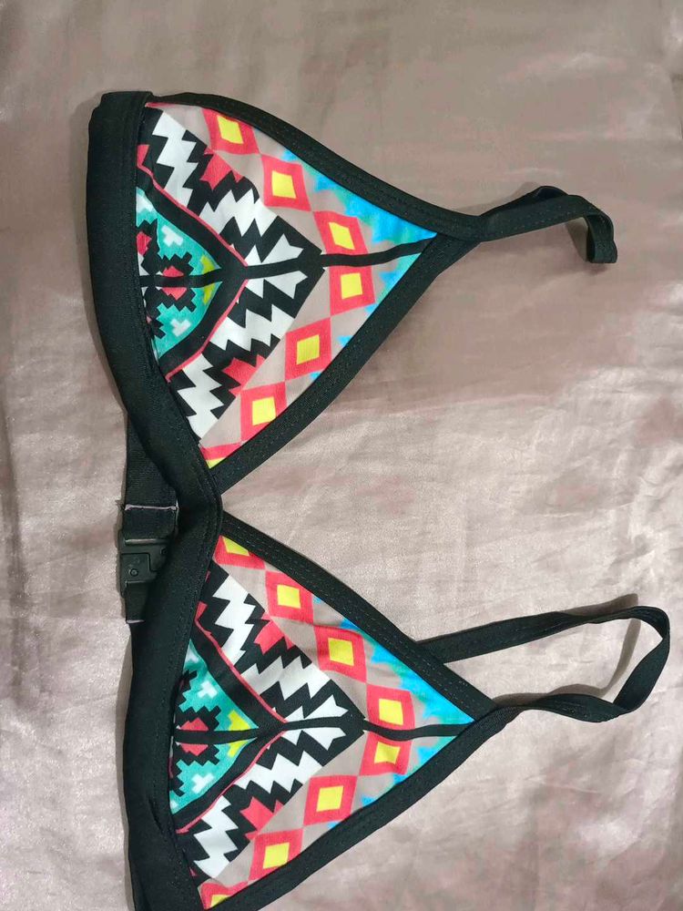 Vibrant Geometric Print Bikini Top