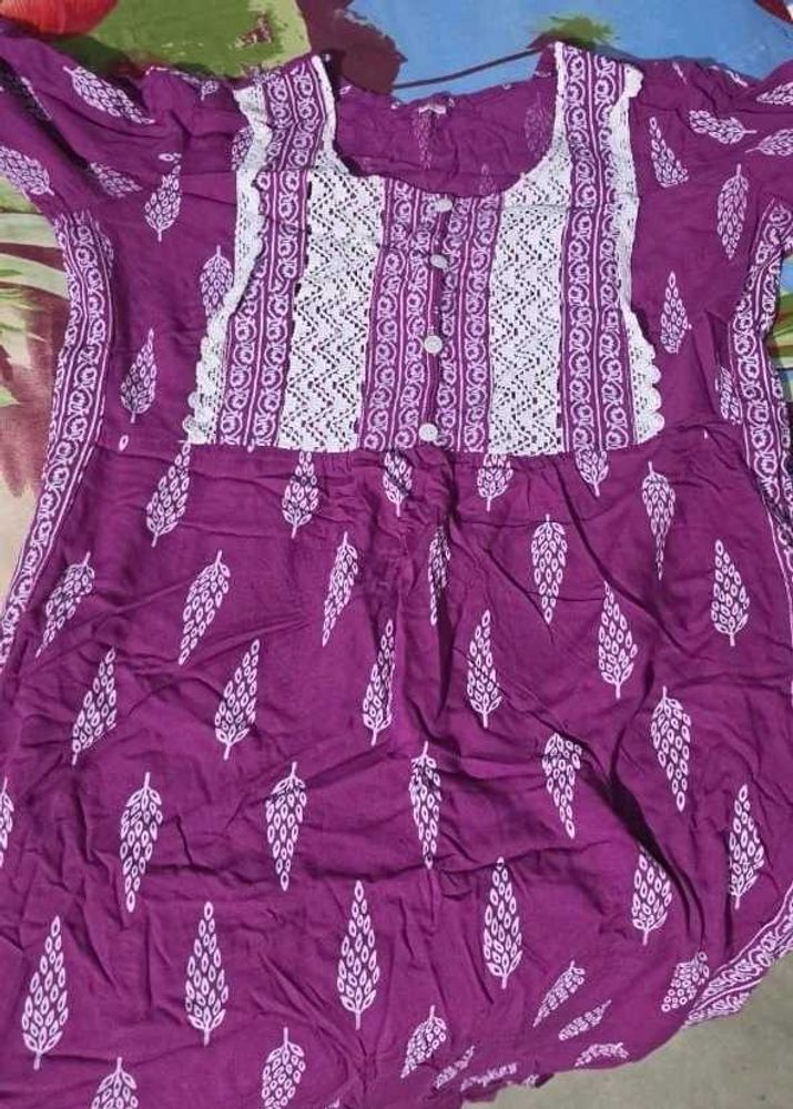 Elegant Purple Kurta with White Lace Detail