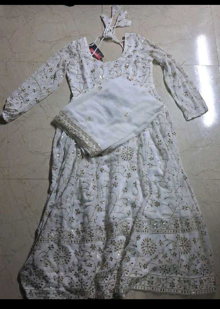 Elegant White Embellished Anarkali Suit