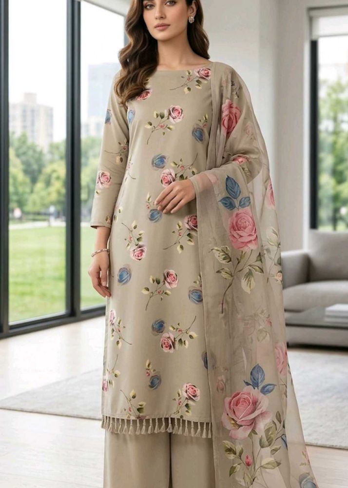 Daily wear cotton printed chikan kari 3 pc suit