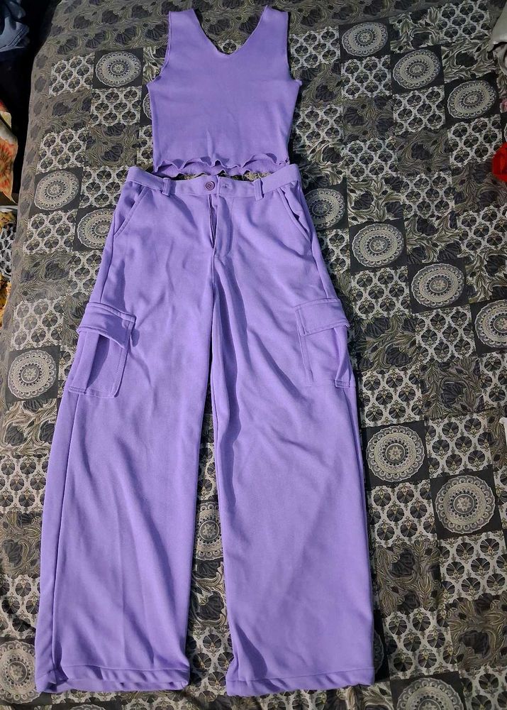 Lavender Crop Top &amp; Cargo Pants Set